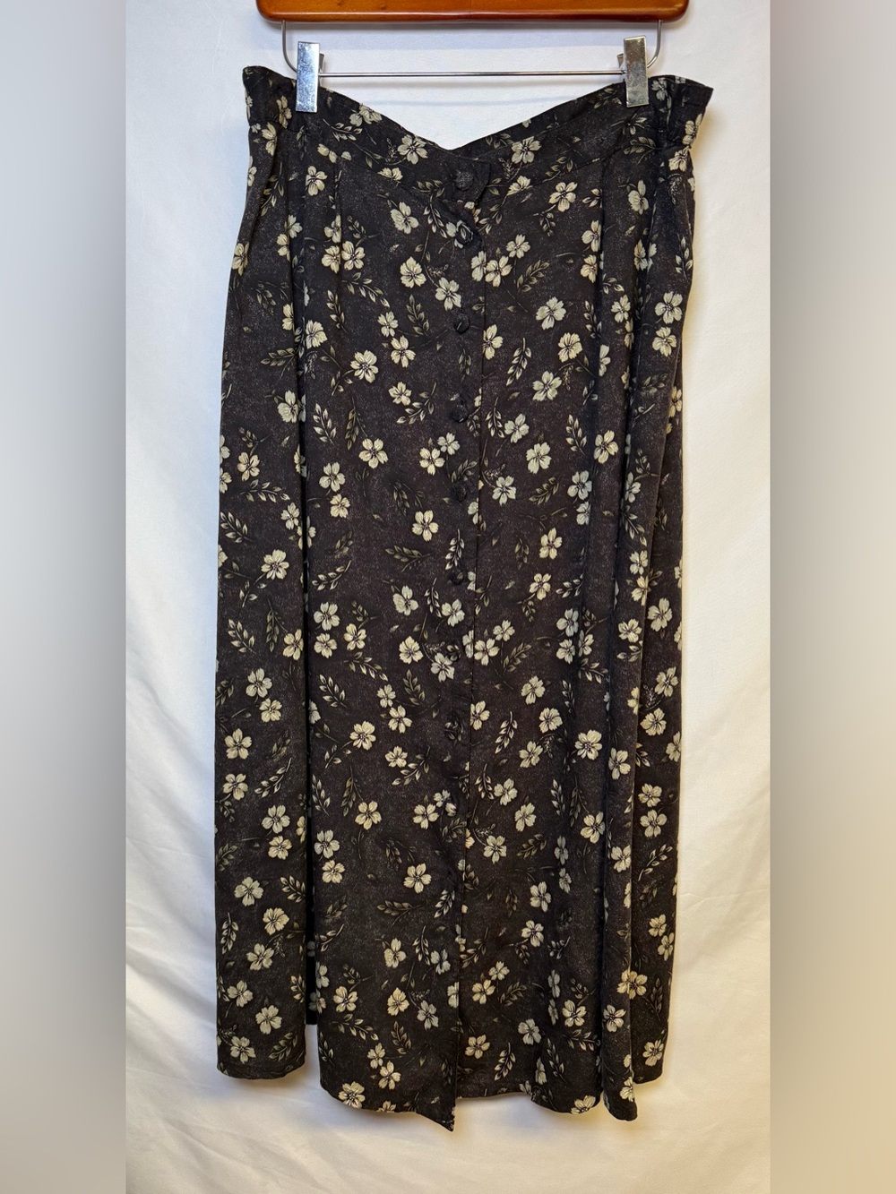 Sag Harbor Black Maxi Skirt with Cream Floral Print